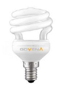 GOVENA 9W E14 kompaktní úsporná zářivka Super Long-Life 15000hodin, teplý start (9W=50W)