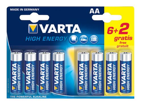 VARTA 8pack (6+2 ks) HighEnergy AA/LR6 2900mAh baterie alkalické