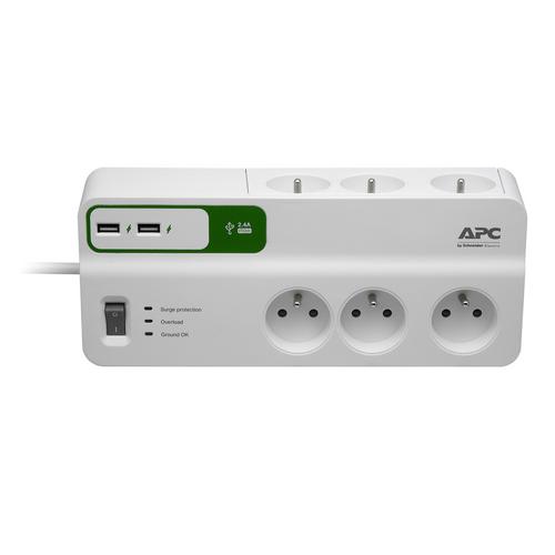 APC PM6U-FR SurgeArrest Essential, přepěťová ochrana 230V, 6 zásuvek + 2x USB nabíječka 5V
