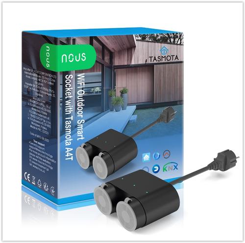 NOUS A4T venkovní smart prodlužovací kabel, 2x zásuvka DE/Schuko (bez kolíku), WiFi 16A, s měřením, kompatibilní s Tasmota - AGEMcz