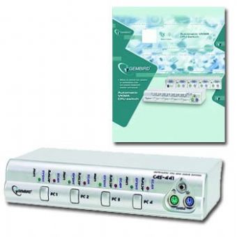 Dat.přepínač GEMBIRD elektronický  4PC (1xVGA,1x klávesnice, 1x myš, PS/2 + audio), KVM - AGEMcz