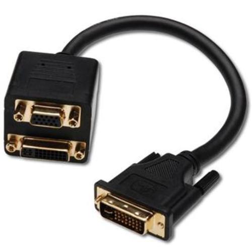 REDUKCE DVI-I (M) na 1x DVI- I (F) + 1x VGA FD15HD (F) rozbočovací adaptér - AGEMcz