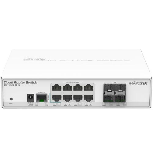 MIKROTIK RouterBOARD CRS112-8G-4S-IN with QCA8511, 128MB, 8xGLAN, 4xSFP, OS L5, desktop case, PSU