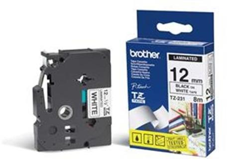 BROTHER TZ-231 12mm, originální barvicí páska, černý tisk/bílý podklad - AGEMcz