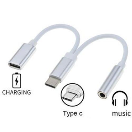 Převodník USB-C na audio konektor jack 3,5mm female + USB typ C konektor pro nabíjení - AGEMcz