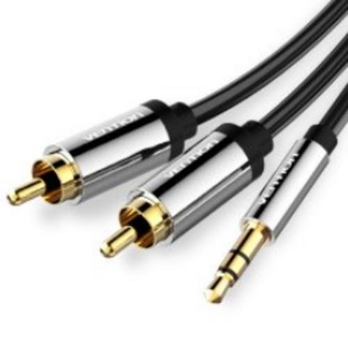 VENTION 3.5mm Jack Male to 2x RCA Male Audio Cable 5m Black Metal Type - AGEMcz