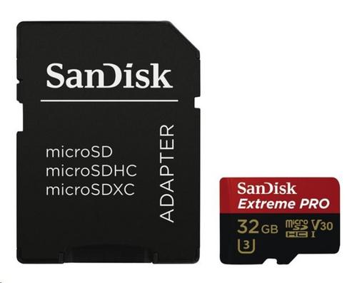 SANDISK Micro SD card Extreme Pro SDHC 32GB UHS-I 100 MB/s, V30, s adaptérem - AGEMcz