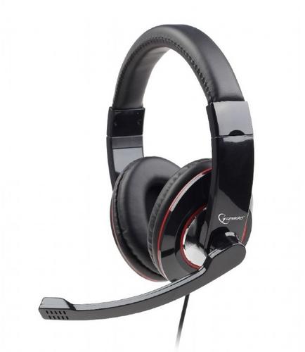 GEMBIRD sluchátka USB s mikrofonem MHS-U-001 black s ovládáním hlasitosti, černo-červená - AGEMcz