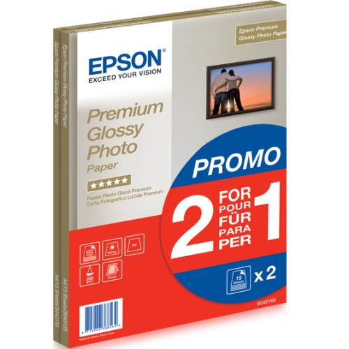 EPSON papír Premium Glossy Photo Paper, A4, 15 listů + zdarma druhé balení - AGEMcz