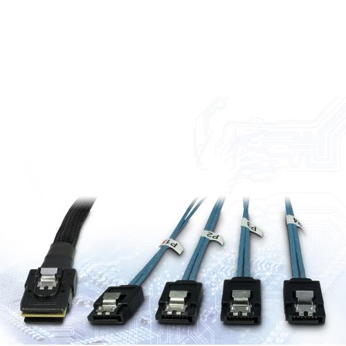 INTER-TECH kabel (SFF-8087) Mini-SAS na 4x SATA, cross-over, 1m