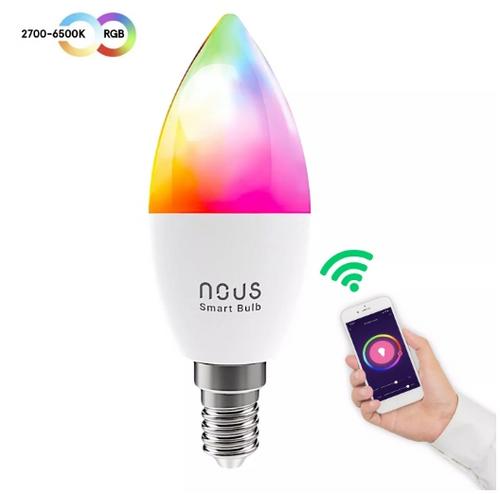 NOUS P4, smart žárovka E14 230V, WiFi, svíčka, 380lm, vícebarevná RGB, kompatibilní s Tuya