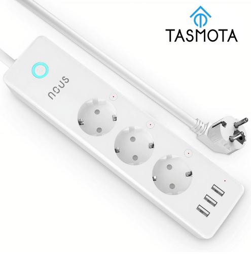 NOUS A5T smart prodlužovací kabel, 3x zásuvka DE/Schuko (bez kolíku), WiFi 15A, s měřením, kompatibilní s Tasmota