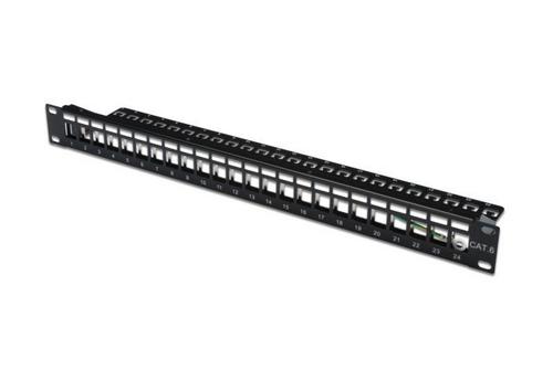 PATCH PANEL 19" neosazený, stíněný, 1U, 24 portů, černý RAL 9005 - Novinky AGEMcz