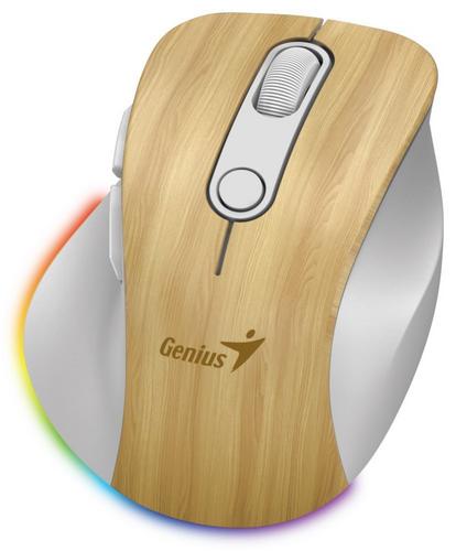 GENIUS myš Ergo 9000S Pro wood bezdrátová, optická, 2400DPI, 6 tlačítek, Bluetooth, 2,4GHz, USB-C nabíjení, tichá, 7barevné podsvícení, - AGEMcz