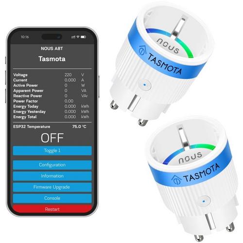 NOUS A8T (2 kusy) smart plug, chytrá zásuvka DE/Schuko (bez kolíku), WiFi 10A, s měřením, kompatibilní s Tasmota - AGEMcz
