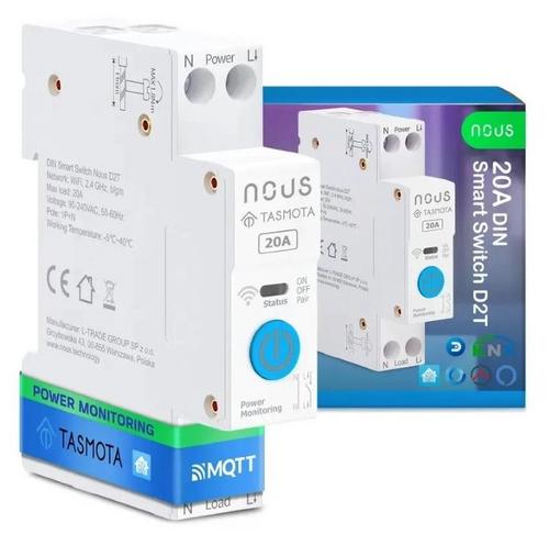 NOUS D2T DIN smart integrovaný spínač, WiFi switch 20A, kompatibilní s Tasmota ESP32 - AGEMcz