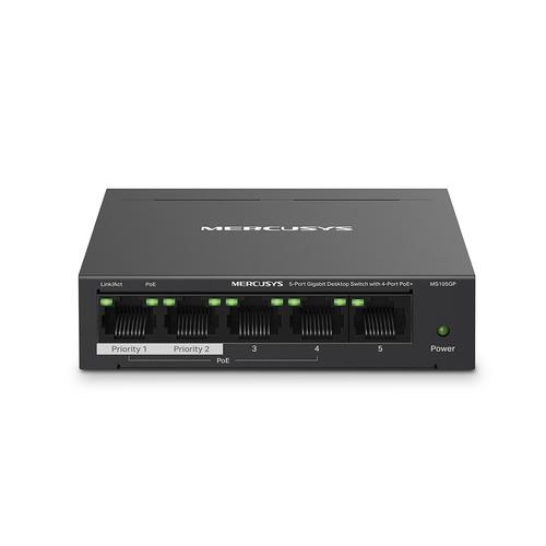 TP-LINK MERCUSYS MS105GP 5portový gigabitový stolní switch s 4 porty PoE+ - AGEMcz